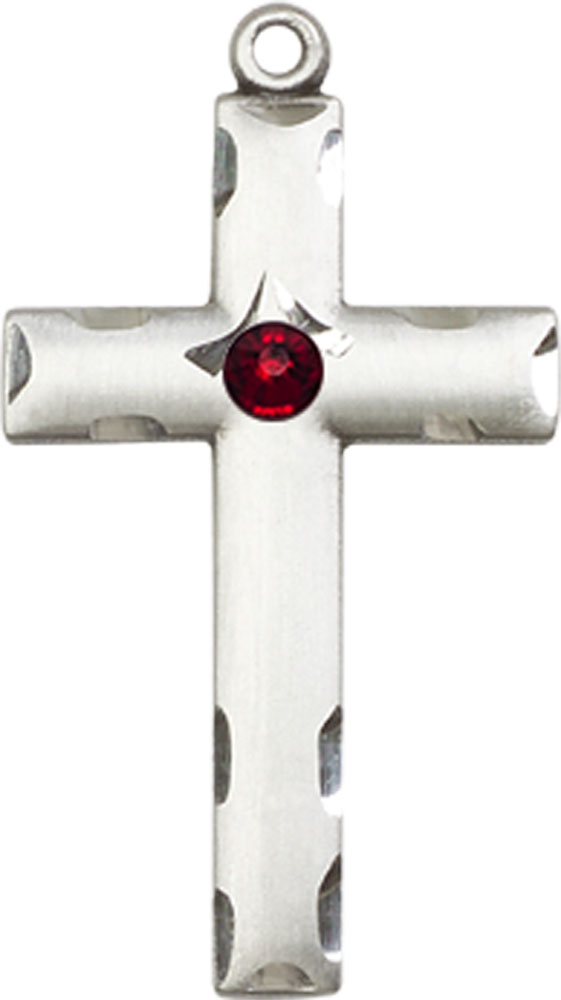 Sterling Silver Cross Medal with a 3mm Garnet Swarovski stone