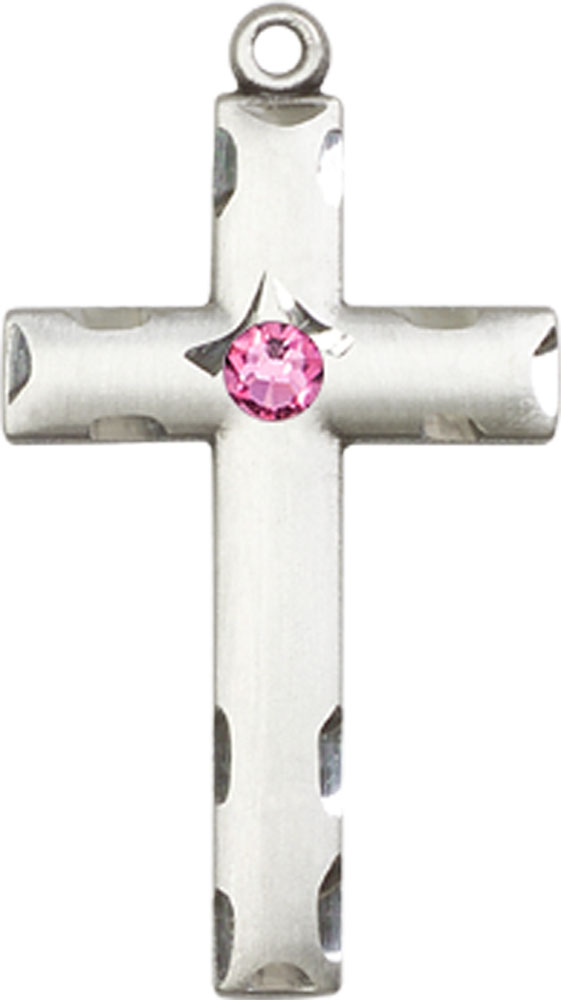 Sterling Silver Cross Medal with a 3mm Rose Swarovski stone
