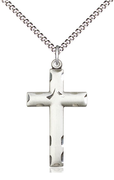 Sterling Silver Cross Pendant on a 18 inch Light Rhodium Light Curb chain