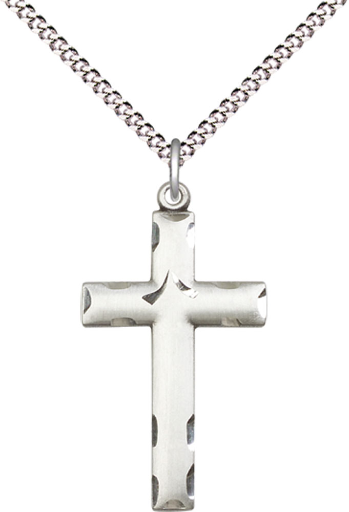 Sterling Silver Cross Pendant on a 18 inch Light Rhodium Light Curb chain
