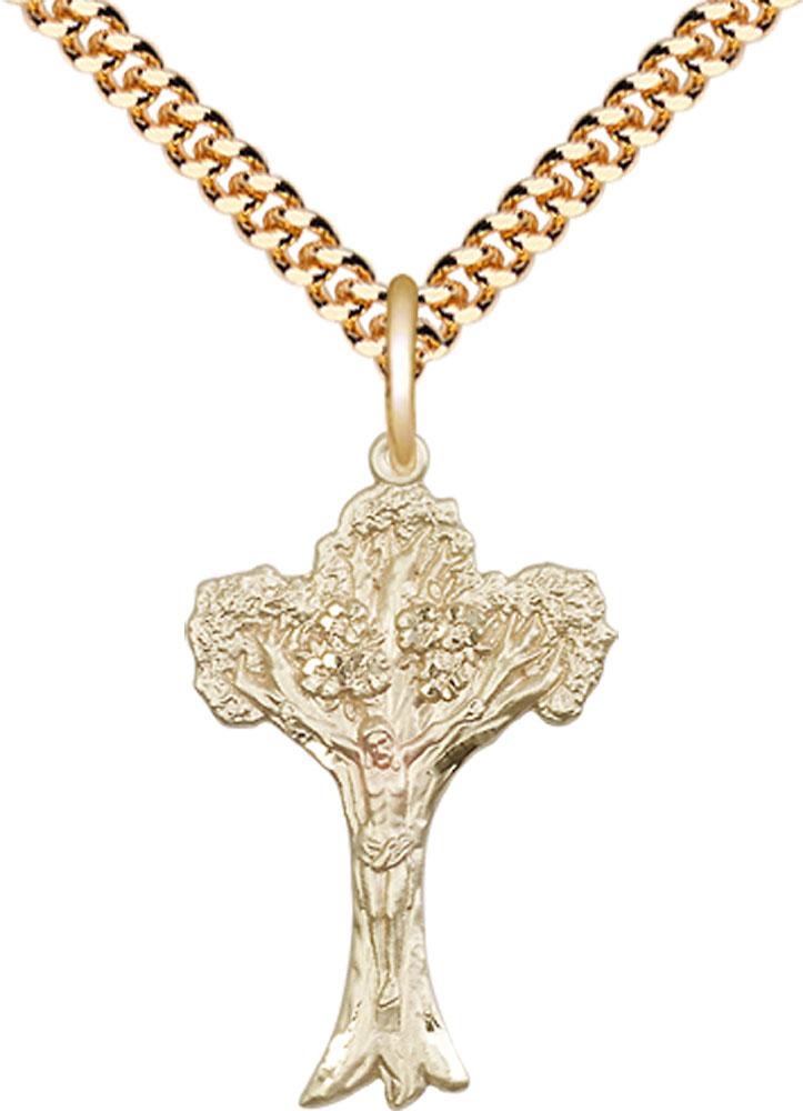 14kt Gold Filled Crucifix Pendant on a 24 inch Gold Plate Heavy Curb chain