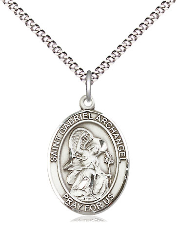 Sterling Silver Saint Gabriel the Archangel Pendant on a 18 inch Light Rhodium Light Curb chain