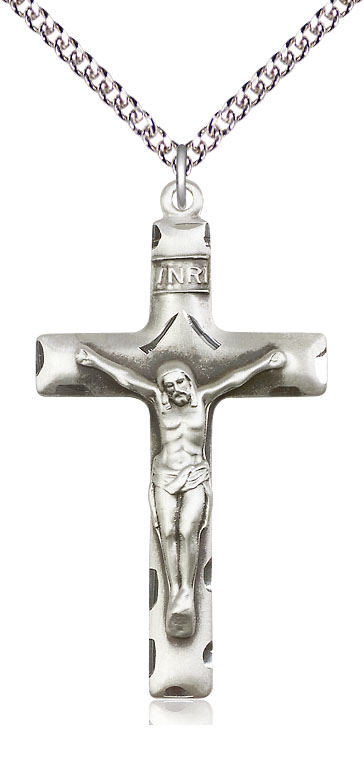 Sterling Silver Crucifix Pendant on a 24 inch Sterling Silver Heavy Curb chain