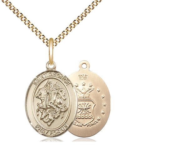 14kt Gold Filled Saint George Air Force Pendant on a 18 inch Gold Plate Light Curb chain