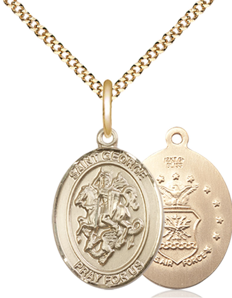 14kt Gold Filled Saint George Air Force Pendant on a 18 inch Gold Plate Light Curb chain