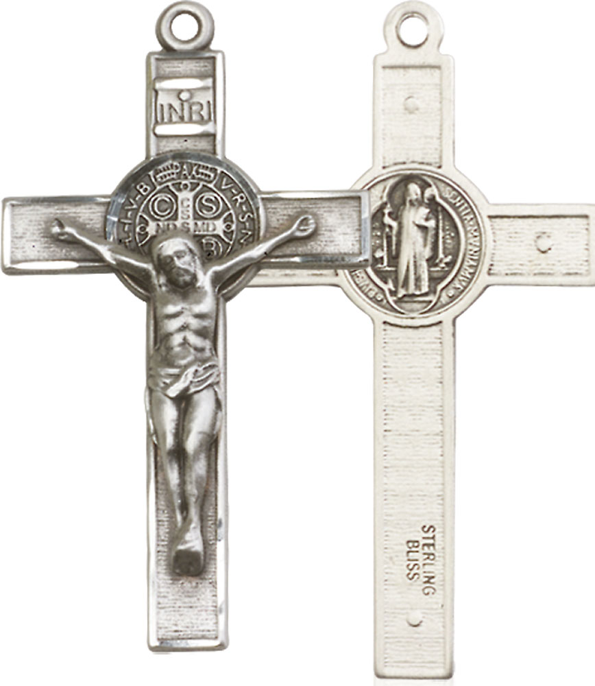 Sterling Silver Saint Benedict Crucifix Medal - With Box