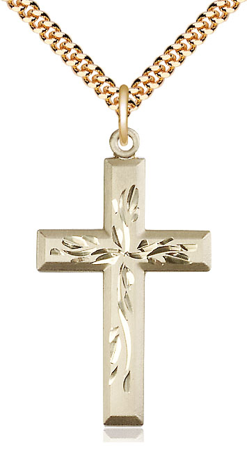 14kt Gold Filled Cross Pendant on a 24 inch Gold Plate Heavy Curb chain