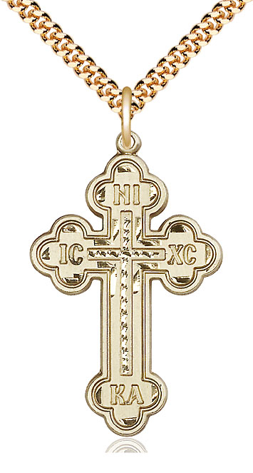 14kt Gold Filled Cross Pendant on a 24 inch Gold Plate Heavy Curb chain