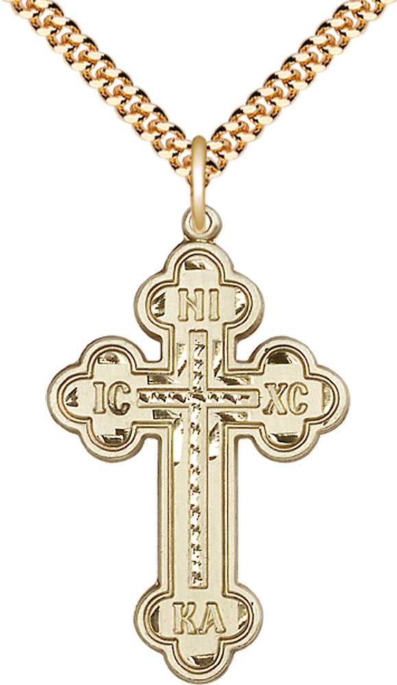 14kt Gold Filled Cross Pendant on a 24 inch Gold Plate Heavy Curb chain