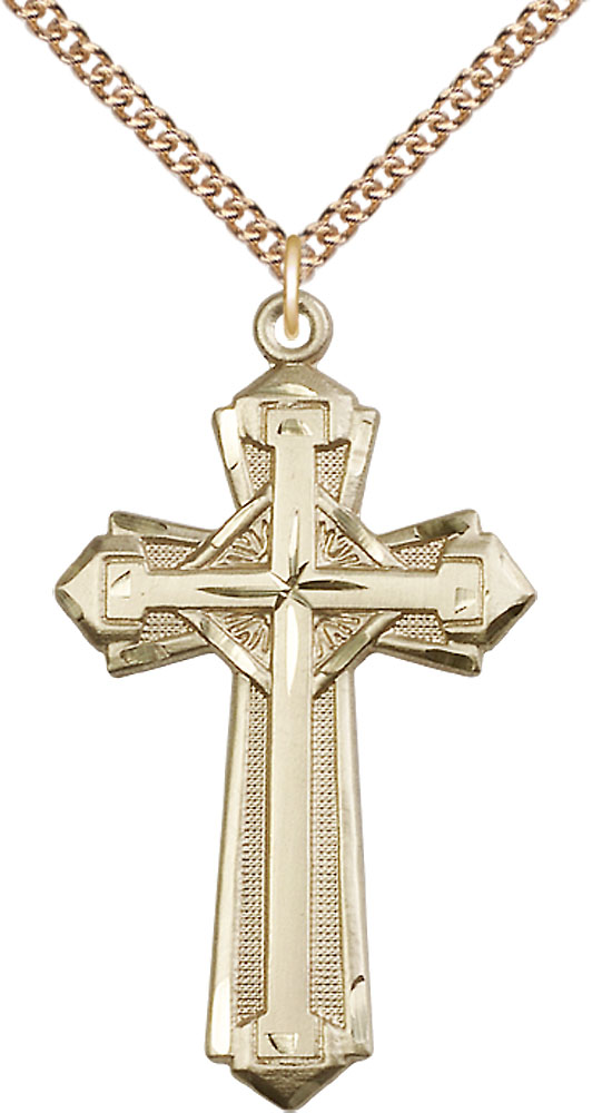 14kt Gold Filled Cross Pendant on a 24 inch Gold Filled Heavy Curb chain