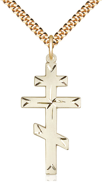 14kt Gold Filled Cross Pendant on a 24 inch Gold Plate Heavy Curb chain