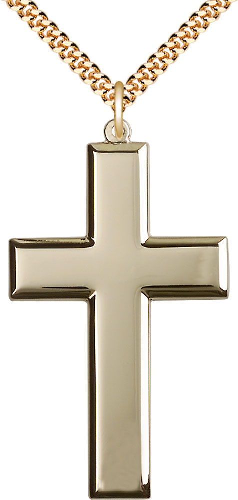 14kt Gold Filled Cross Pendant on a 24 inch Gold Plate Heavy Curb chain