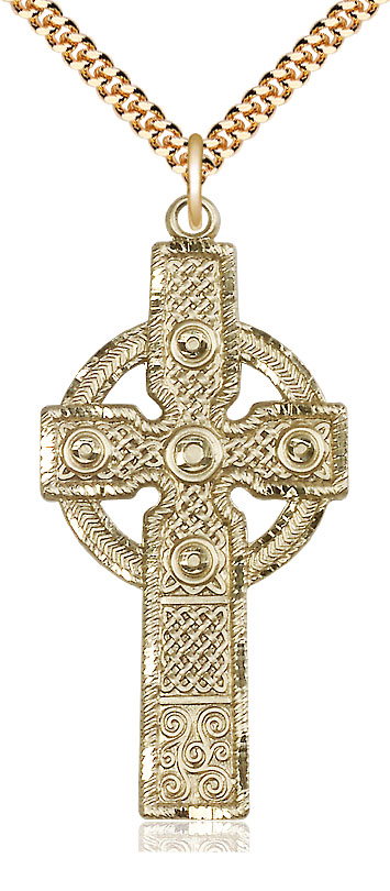 14kt Gold Filled Kilklispeen Cross Pendant on a 24 inch Gold Plate Heavy Curb chain