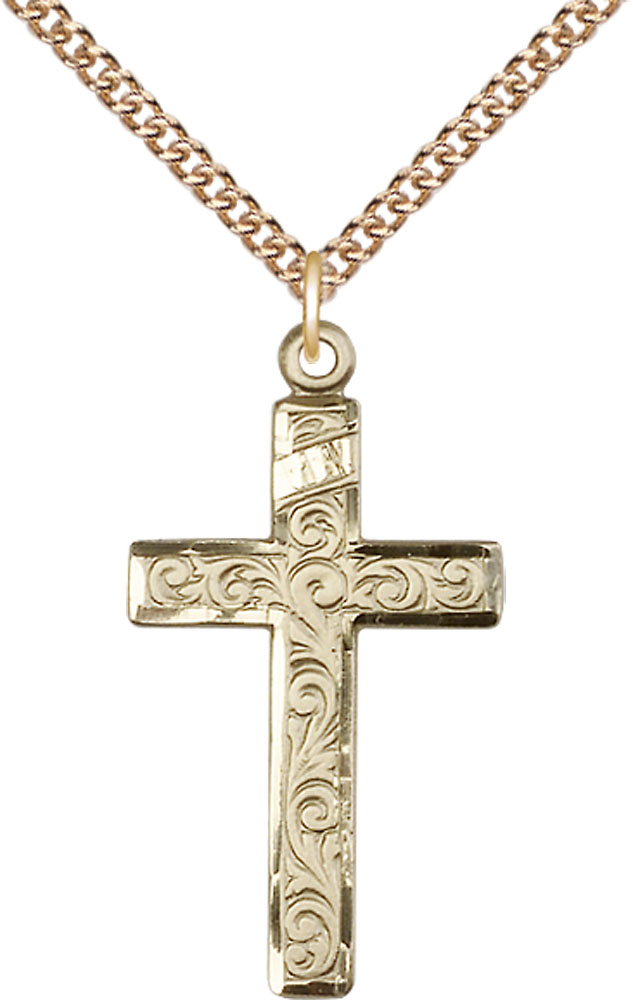 14kt Gold Filled Cross Pendant on a 24 inch Gold Filled Heavy Curb chain