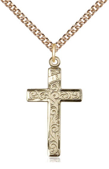 14kt Gold Filled Cross Pendant on a 24 inch Gold Filled Heavy Curb chain