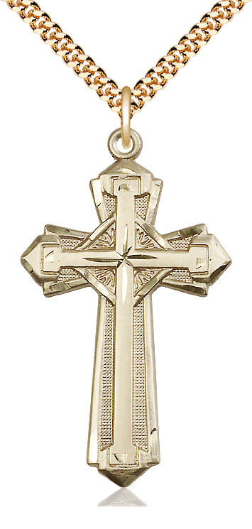 14kt Gold Filled Cross Pendant on a 24 inch Gold Plate Heavy Curb chain