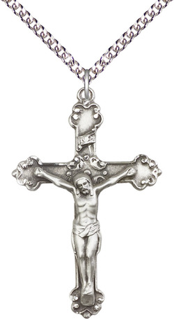 Sterling Silver Crucifix Pendant on a 24 inch Sterling Silver Heavy Curb chain