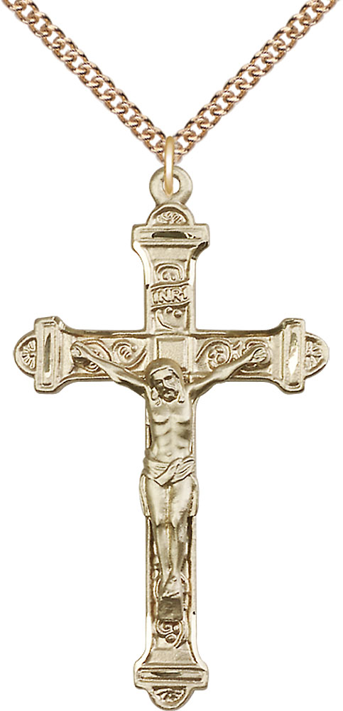 14kt Gold Filled Crucifix Pendant on a 24 inch Gold Filled Heavy Curb chain