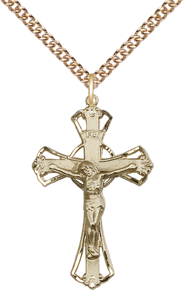 14kt Gold Filled Crucifix Pendant on a 24 inch Gold Filled Heavy Curb chain