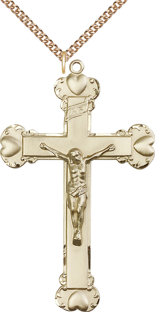 14kt Gold Filled Crucifix Pendant on a 24 inch Gold Filled Heavy Curb chain