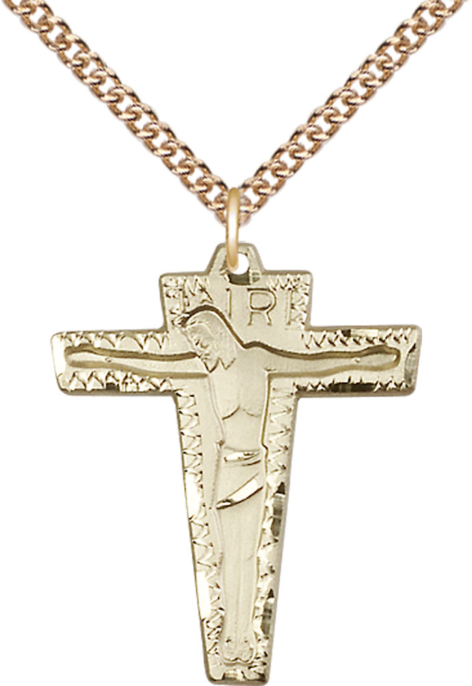14kt Gold Filled Primative Crucifix Pendant on a 24 inch Gold Filled Heavy Curb chain