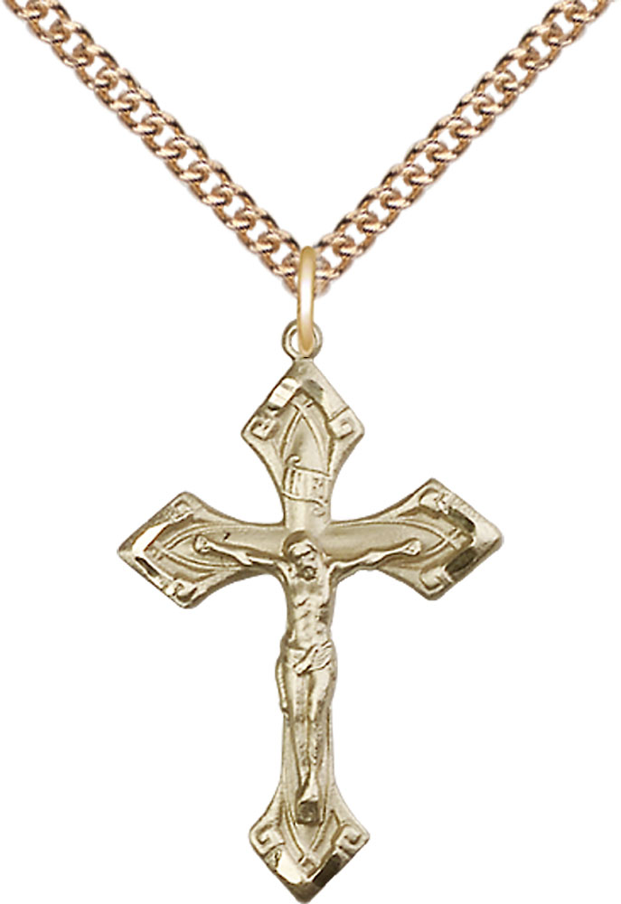 14kt Gold Filled Crucifix Pendant on a 24 inch Gold Filled Heavy Curb chain