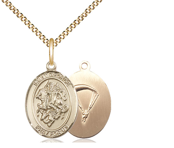 14kt Gold Filled Saint George Paratrooper Pendant on a 18 inch Gold Plate Light Curb chain