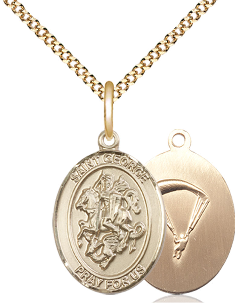 14kt Gold Filled Saint George Paratrooper Pendant on a 18 inch Gold Plate Light Curb chain