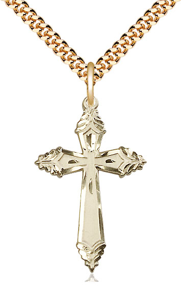 14kt Gold Filled Cross Pendant on a 24 inch Gold Plate Heavy Curb chain