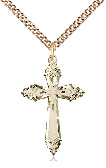 14kt Gold Filled Cross Pendant on a 24 inch Gold Filled Heavy Curb chain