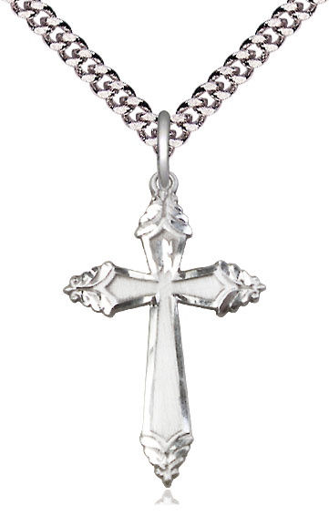 Sterling Silver Cross Pendant on a 24 inch Light Rhodium Heavy Curb chain