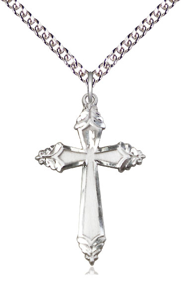 Sterling Silver Cross Pendant on a 24 inch Sterling Silver Heavy Curb chain