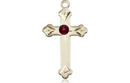 14kt Gold Filled Cross Medal with a 3mm Garnet Swarovski stone