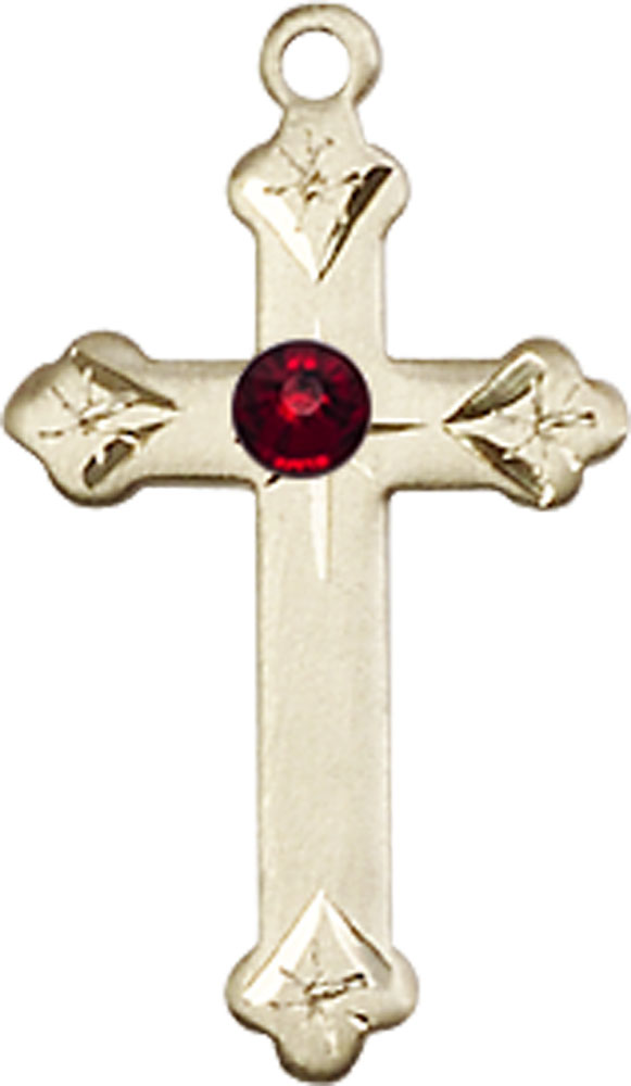 14kt Gold Filled Cross Medal with a 3mm Garnet Swarovski stone