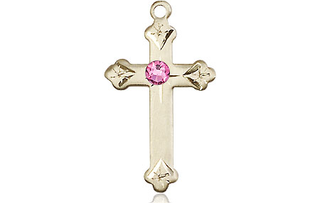 14kt Gold Filled Cross Medal with a 3mm Rose Swarovski stone