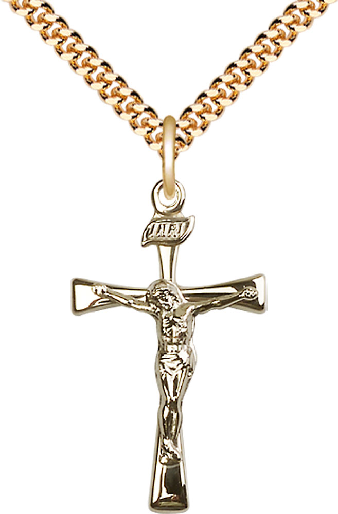 14kt Gold Filled Maltese Crucifix Pendant on a 24 inch Gold Plate Heavy Curb chain