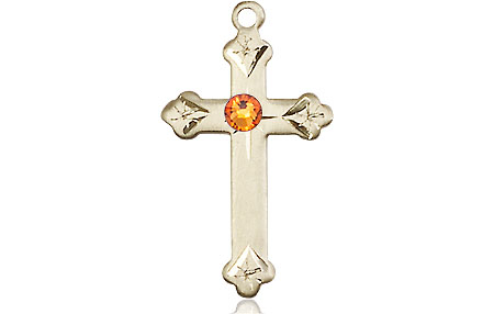 14kt Gold Filled Cross Medal with a 3mm Topaz Swarovski stone