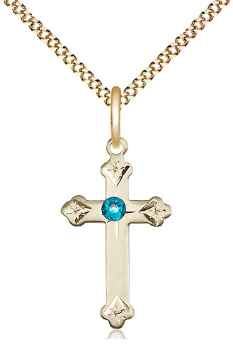 14kt Gold Filled Cross Pendant with a 3mm Zircon Swarovski stone on a 18 inch Gold Plate Light Curb chain