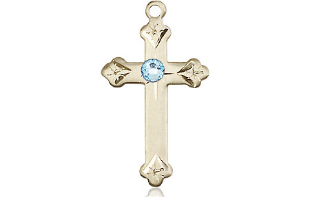 14kt Gold Filled Cross Medal with a 3mm Aqua Swarovski stone