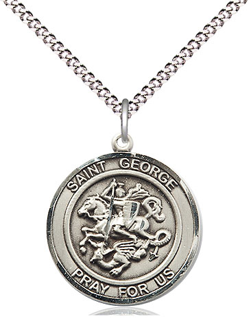 Sterling Silver Saint George Pendant on a 18 inch Light Rhodium Light Curb chain