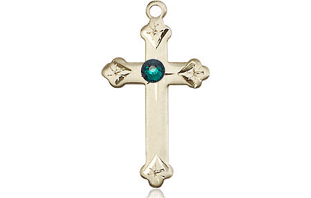 14kt Gold Filled Cross Medal with a 3mm Emerald Swarovski stone