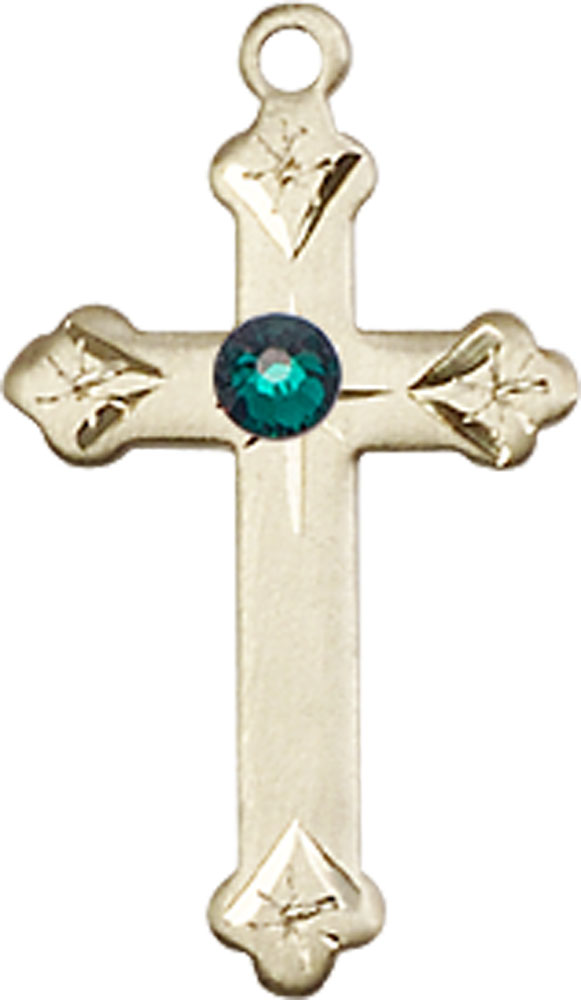 14kt Gold Filled Cross Medal with a 3mm Emerald Swarovski stone