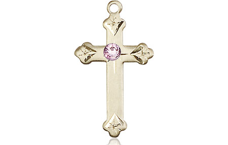 14kt Gold Filled Cross Medal with a 3mm Light Amethyst Swarovski stone