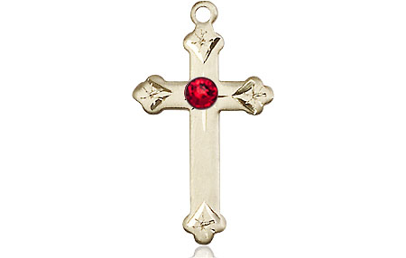 14kt Gold Filled Cross Medal with a 3mm Ruby Swarovski stone