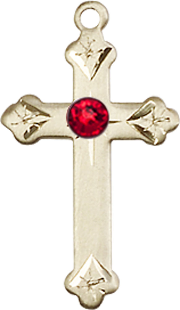 14kt Gold Filled Cross Medal with a 3mm Ruby Swarovski stone