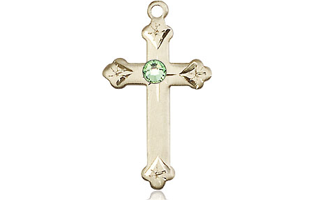 14kt Gold Filled Cross Medal with a 3mm Peridot Swarovski stone