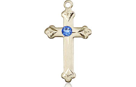 14kt Gold Filled Cross Medal with a 3mm Sapphire Swarovski stone