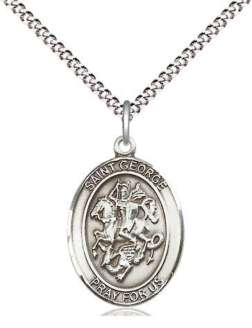 Sterling Silver Saint George Pendant on a 18 inch Light Rhodium Light Curb chain