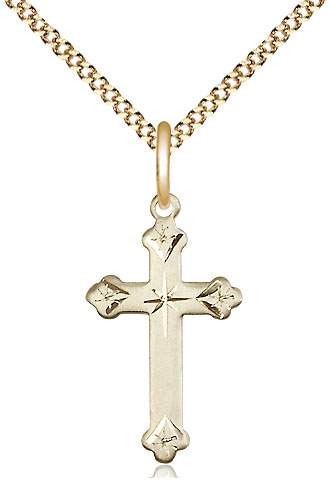 14kt Gold Filled Cross Pendant on a 18 inch Gold Plate Light Curb chain