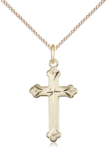 14kt Gold Filled Cross Pendant on a 18 inch Gold Filled Light Curb chain